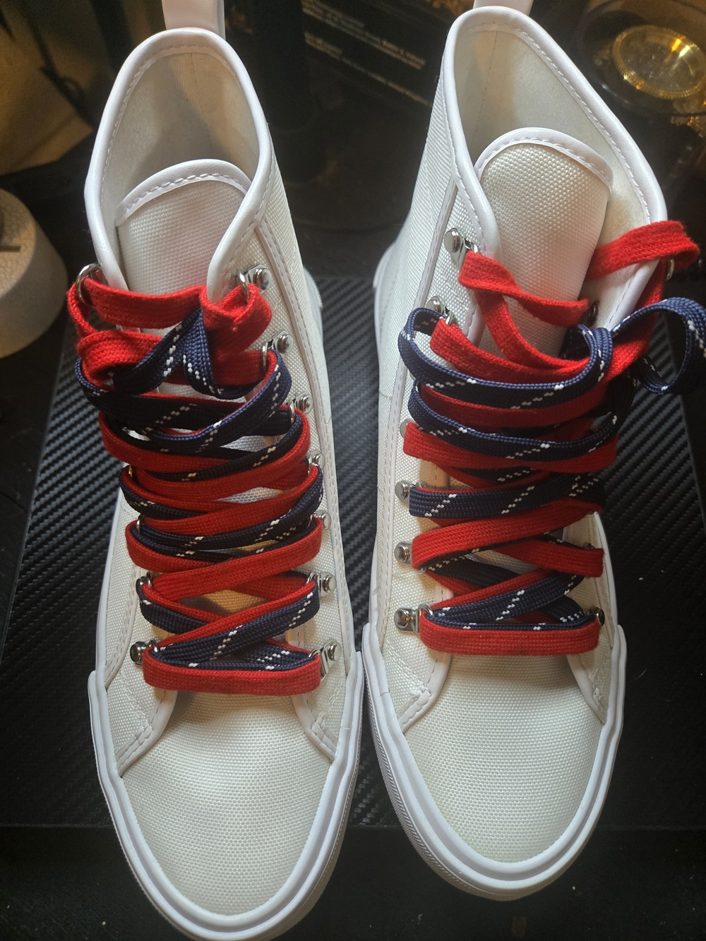 Tommy Hilfiger White High-Top Sneakers with Red & Navy Laces